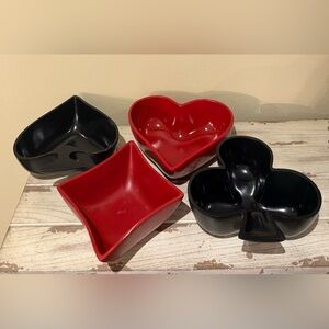Vintage Red and Black Playing Card Suit Shaped Snack Bowls
